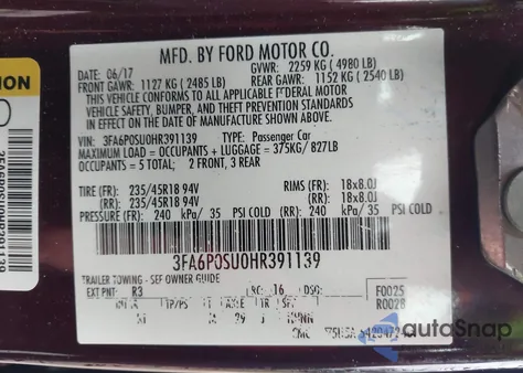 2017 Ford Fusion Energi Titanium from USA, damaged, VIN 3FA6P0SU0HR391139